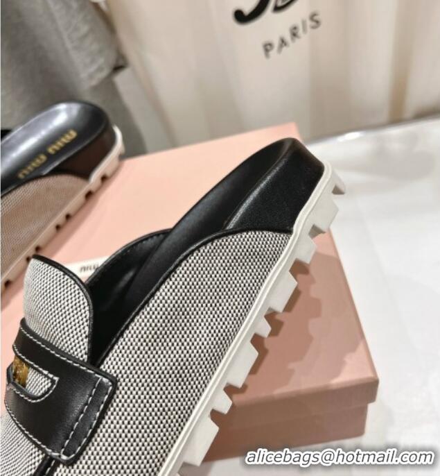 Market Sells Miu Miu Penny Leather and Canvas Platform Mules M0426 Black 2025
