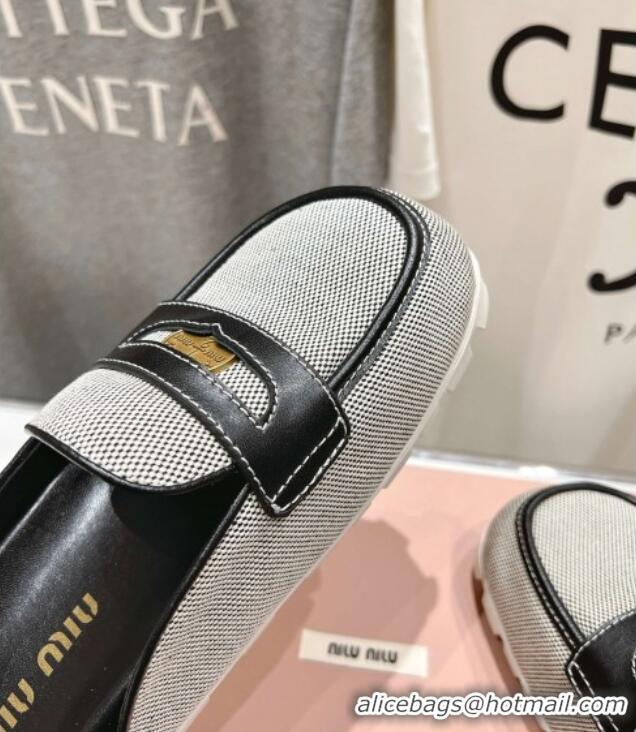Market Sells Miu Miu Penny Leather and Canvas Platform Mules M0426 Black 2025