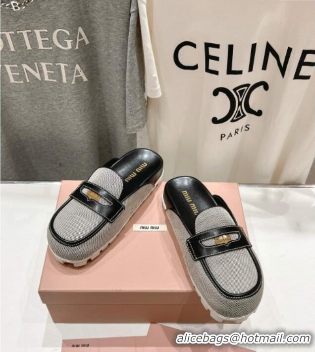 Market Sells Miu Miu Penny Leather and Canvas Platform Mules M0426 Black 2025