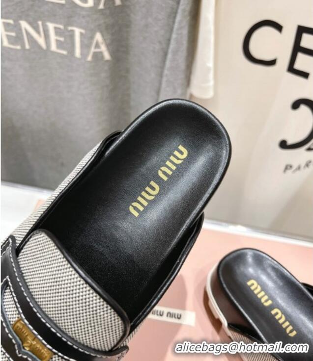 Market Sells Miu Miu Penny Leather and Canvas Platform Mules M0426 Black 2025