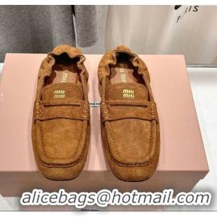 ​Buy Cheapest Miu Miu Suede Flat Loafers 5D341E Brown 2025