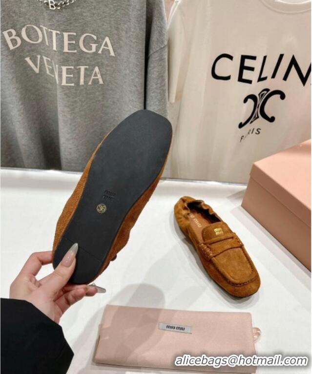 ​Buy Cheapest Miu Miu Suede Flat Loafers 5D341E Brown 2025