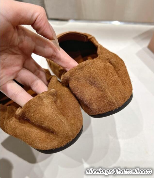 ​Buy Cheapest Miu Miu Suede Flat Loafers 5D341E Brown 2025