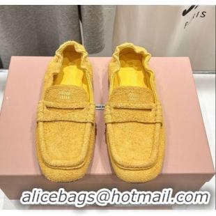 New Design Miu Miu Suede Flat Loafers 5D341E Yellow 2025
