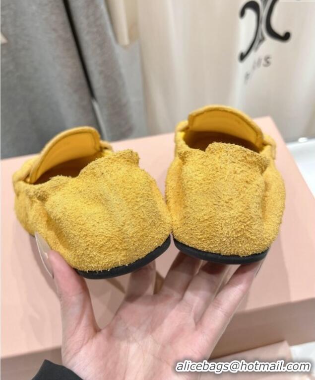 New Design Miu Miu Suede Flat Loafers 5D341E Yellow 2025