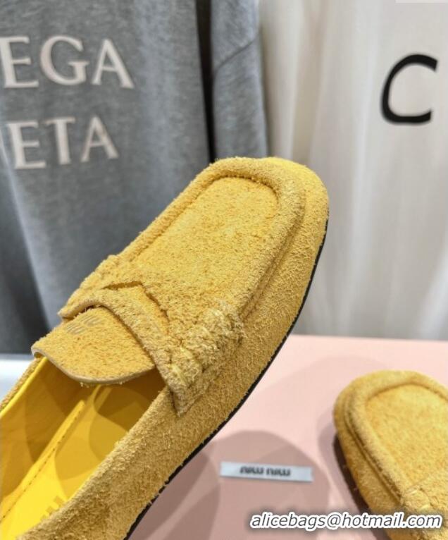 New Design Miu Miu Suede Flat Loafers 5D341E Yellow 2025