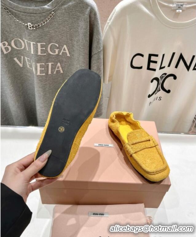 New Design Miu Miu Suede Flat Loafers 5D341E Yellow 2025