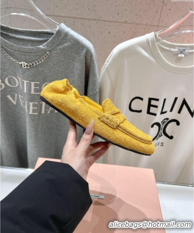 New Design Miu Miu Suede Flat Loafers 5D341E Yellow 2025