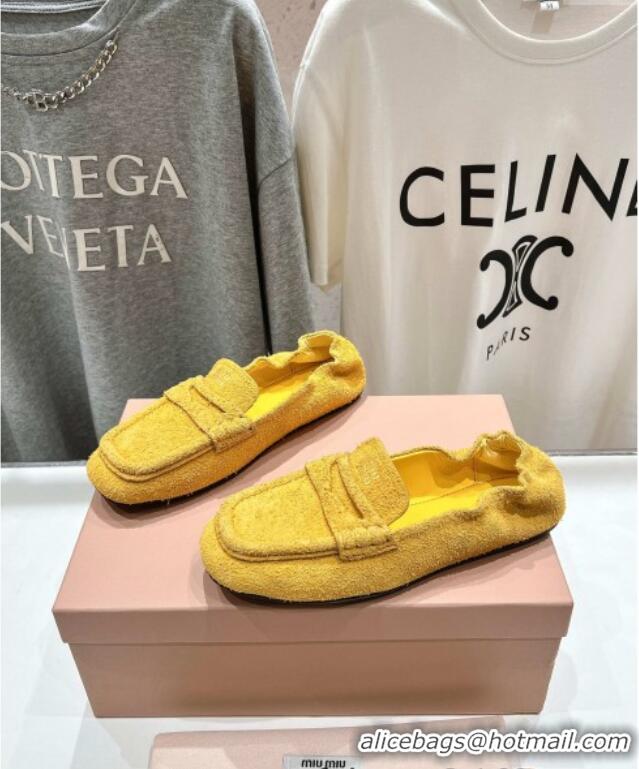 New Design Miu Miu Suede Flat Loafers 5D341E Yellow 2025