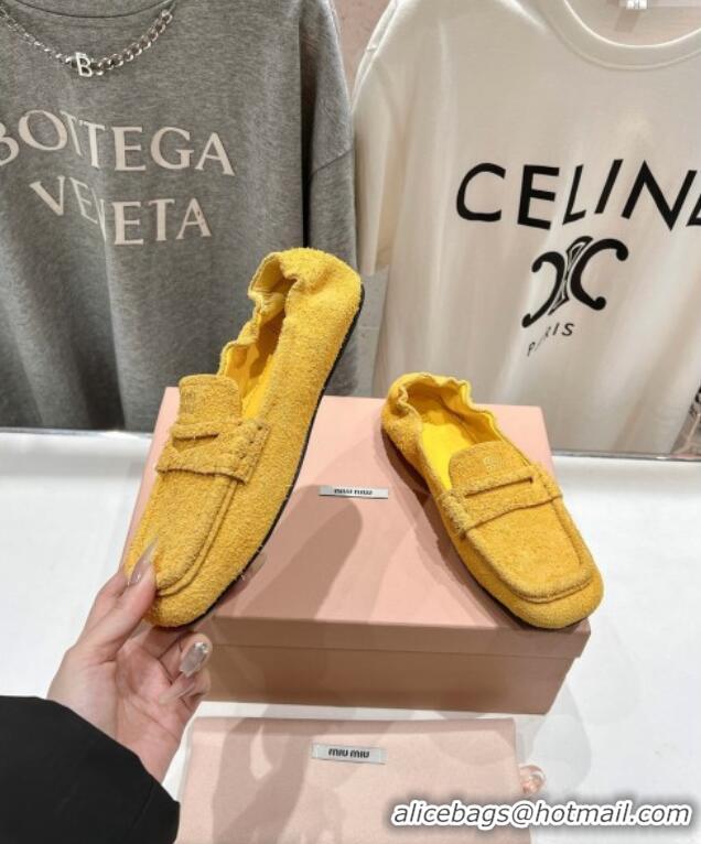 New Design Miu Miu Suede Flat Loafers 5D341E Yellow 2025