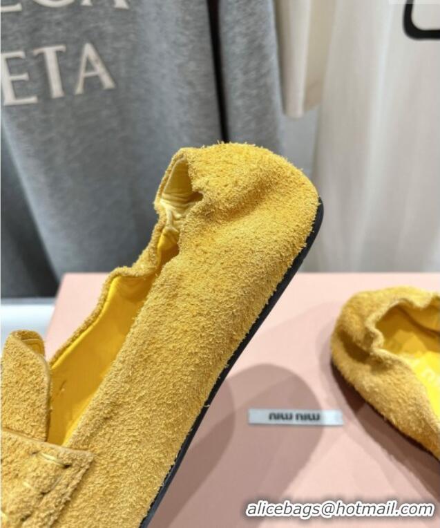New Design Miu Miu Suede Flat Loafers 5D341E Yellow 2025