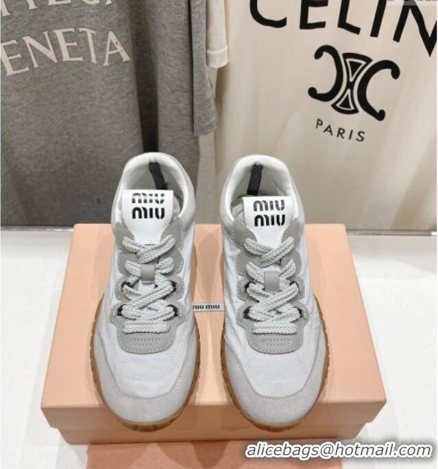 ​New Stylish Miu Miu Tyre Technical and Suede Sneakers 5E417E Cloud Grey 2025