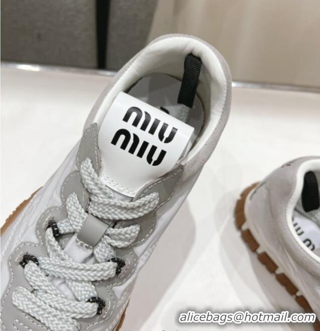 ​New Stylish Miu Miu Tyre Technical and Suede Sneakers 5E417E Cloud Grey 2025