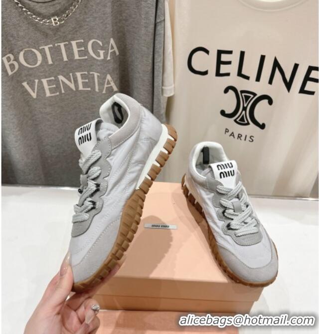 ​New Stylish Miu Miu Tyre Technical and Suede Sneakers 5E417E Cloud Grey 2025