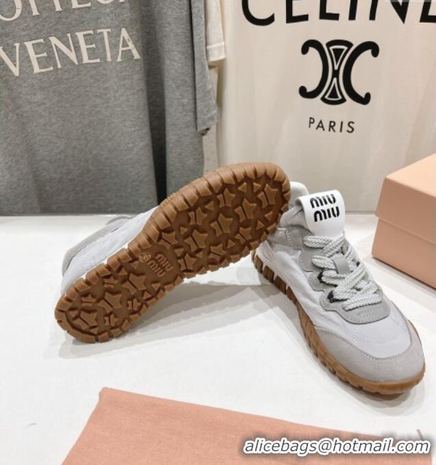 ​New Stylish Miu Miu Tyre Technical and Suede Sneakers 5E417E Cloud Grey 2025