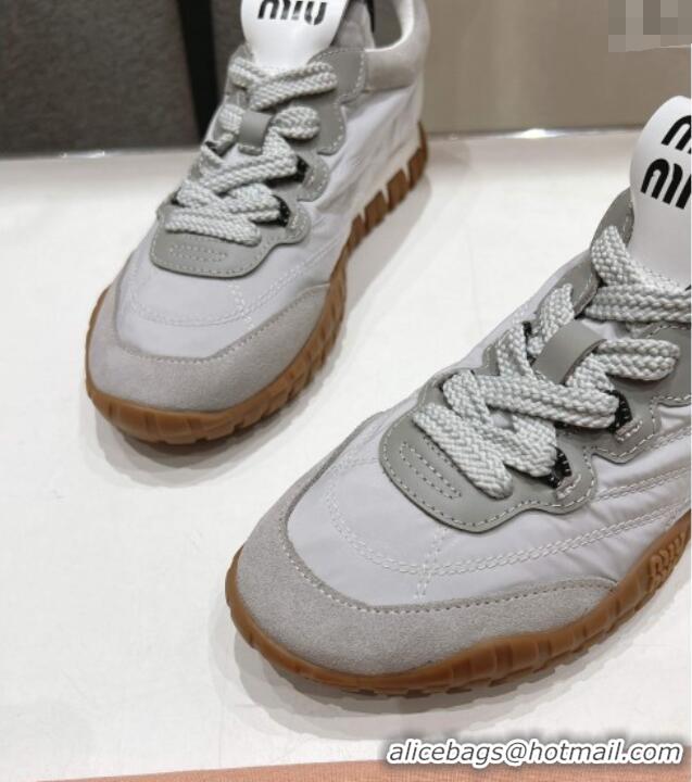​New Stylish Miu Miu Tyre Technical and Suede Sneakers 5E417E Cloud Grey 2025
