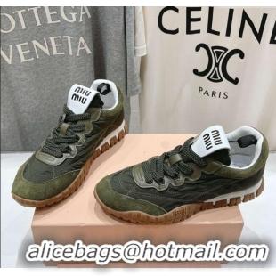 Inexpensive Miu Miu Tyre Technical and Suede Sneakers 5E417E Green 2025