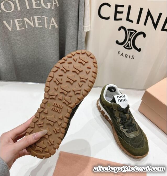 Inexpensive Miu Miu Tyre Technical and Suede Sneakers 5E417E Green 2025