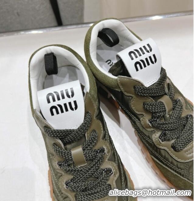 Inexpensive Miu Miu Tyre Technical and Suede Sneakers 5E417E Green 2025