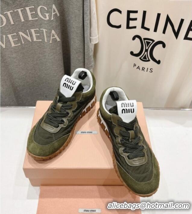Inexpensive Miu Miu Tyre Technical and Suede Sneakers 5E417E Green 2025