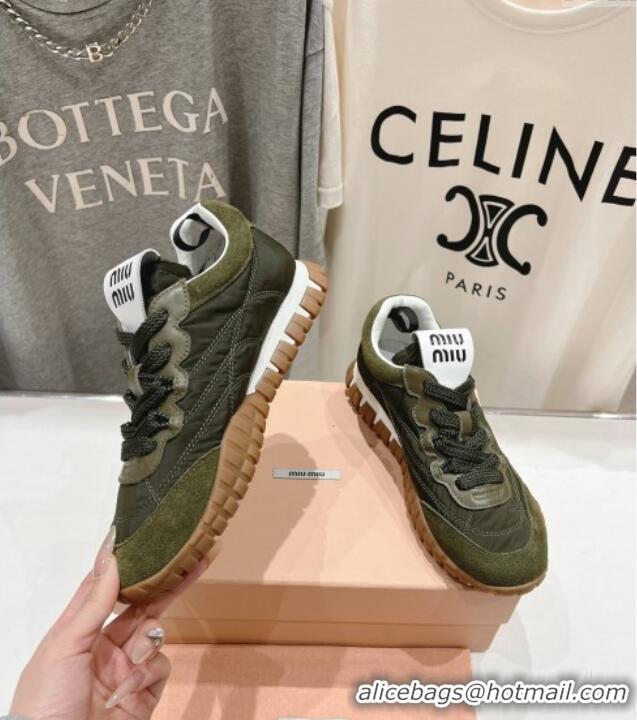 Inexpensive Miu Miu Tyre Technical and Suede Sneakers 5E417E Green 2025
