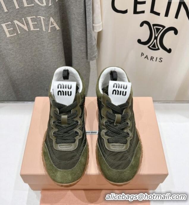 Inexpensive Miu Miu Tyre Technical and Suede Sneakers 5E417E Green 2025
