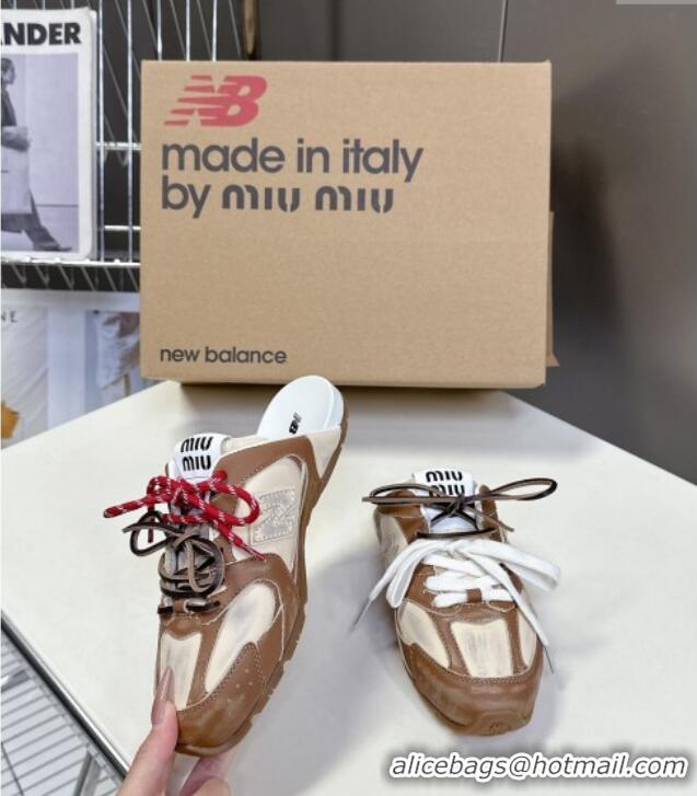 ​Buy Discount New Balance x Miu Miu 530 SL Sneaker Mules in Deco Calf Leather M6043 Brown 2025
