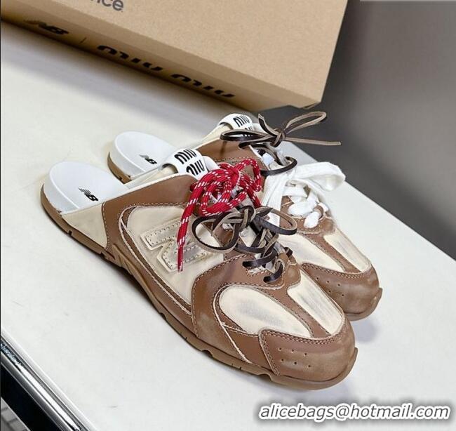 ​Buy Discount New Balance x Miu Miu 530 SL Sneaker Mules in Deco Calf Leather M6043 Brown 2025