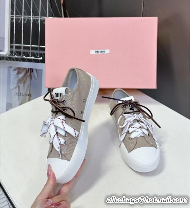 Latest Style Miu Miu Washed Denim Sneakers with Double Lace 5E384E Grey 2025