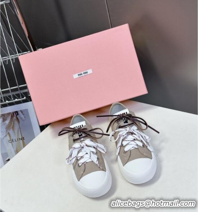 Latest Style Miu Miu Washed Denim Sneakers with Double Lace 5E384E Grey 2025
