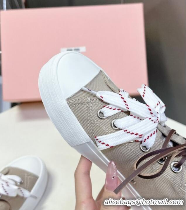 Latest Style Miu Miu Washed Denim Sneakers with Double Lace 5E384E Grey 2025