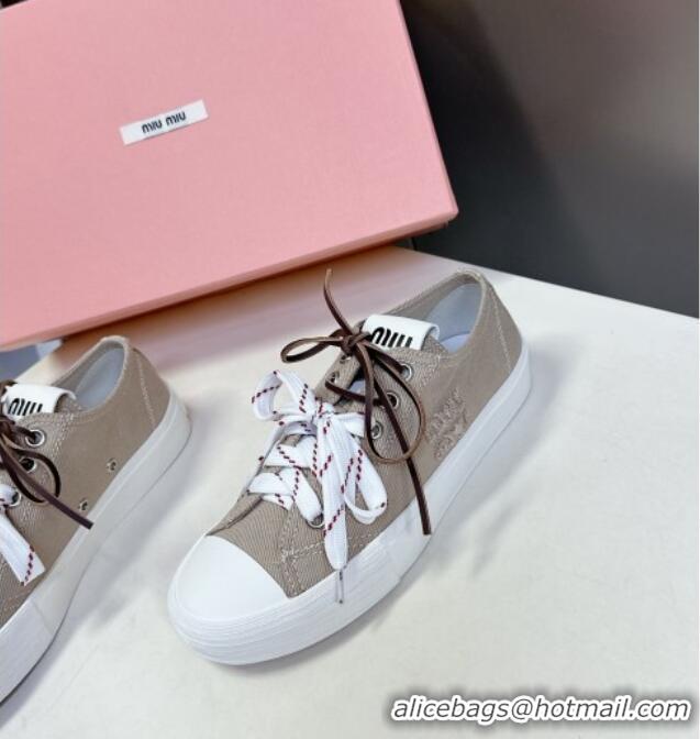 Latest Style Miu Miu Washed Denim Sneakers with Double Lace 5E384E Grey 2025