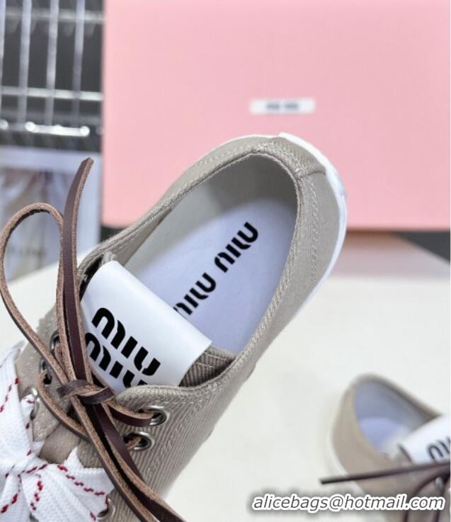 Latest Style Miu Miu Washed Denim Sneakers with Double Lace 5E384E Grey 2025