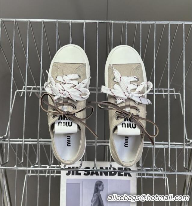 Latest Style Miu Miu Washed Denim Sneakers with Double Lace 5E384E Grey 2025