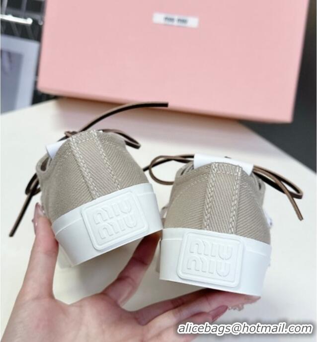 Latest Style Miu Miu Washed Denim Sneakers with Double Lace 5E384E Grey 2025