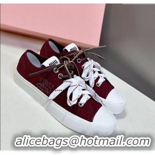 Buy Cheap Miu Miu Washed Denim Sneakers with Double Lace 5E384E Burgundy 2025