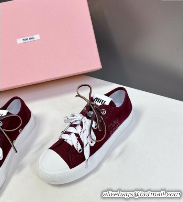 Buy Cheap Miu Miu Washed Denim Sneakers with Double Lace 5E384E Burgundy 2025