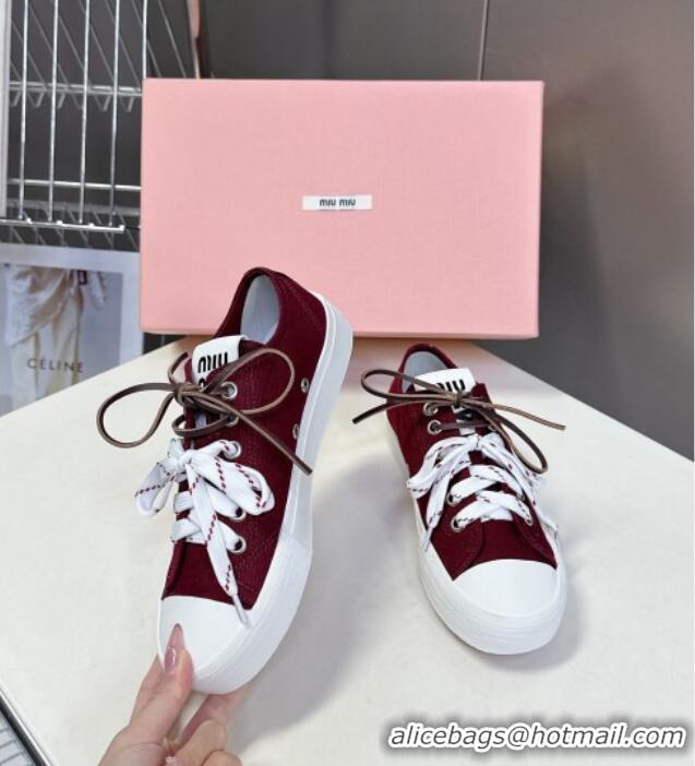 Buy Cheap Miu Miu Washed Denim Sneakers with Double Lace 5E384E Burgundy 2025