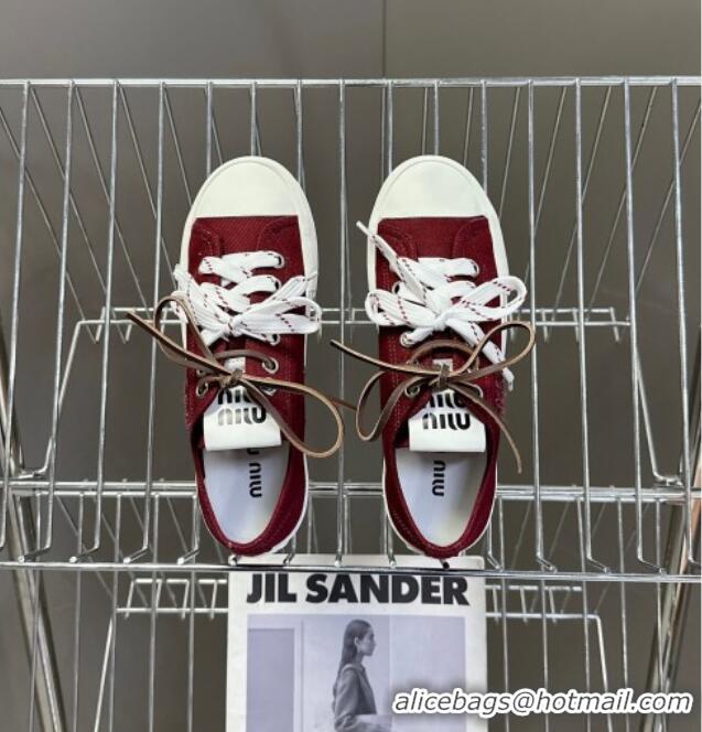 Buy Cheap Miu Miu Washed Denim Sneakers with Double Lace 5E384E Burgundy 2025