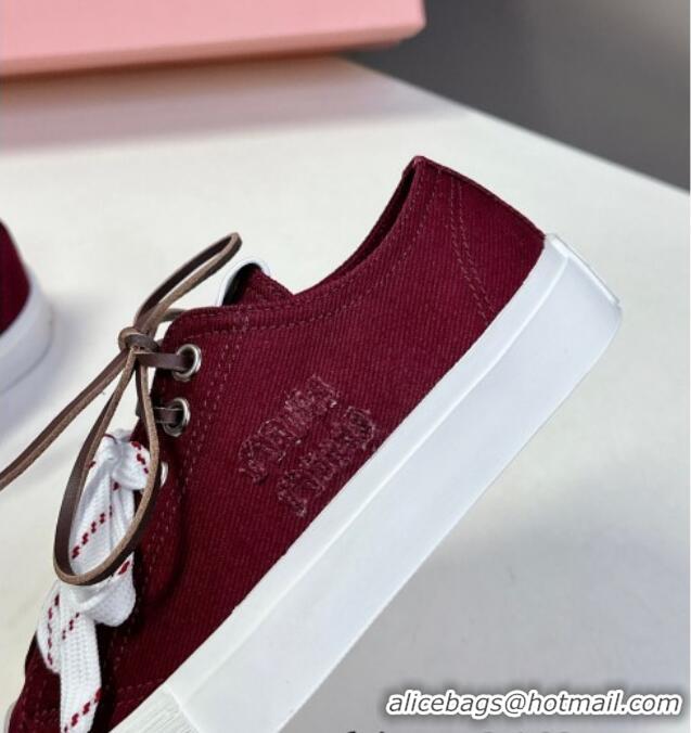 Buy Cheap Miu Miu Washed Denim Sneakers with Double Lace 5E384E Burgundy 2025