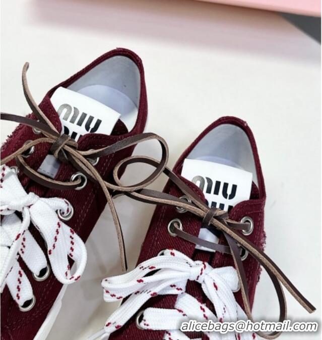 Buy Cheap Miu Miu Washed Denim Sneakers with Double Lace 5E384E Burgundy 2025