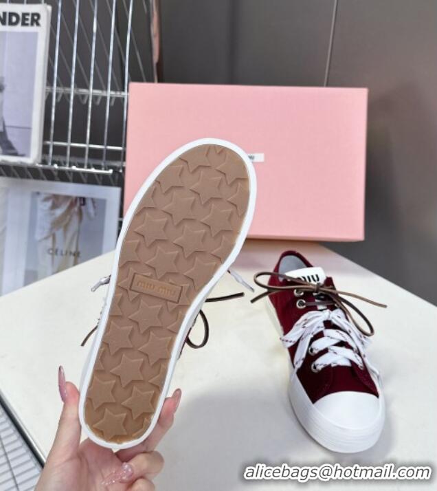 Buy Cheap Miu Miu Washed Denim Sneakers with Double Lace 5E384E Burgundy 2025