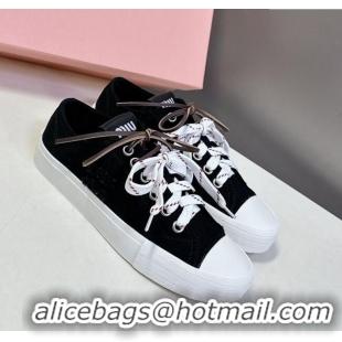 Inexpensive Miu Miu Washed Denim Sneakers with Double Lace 5E384E Black 2025