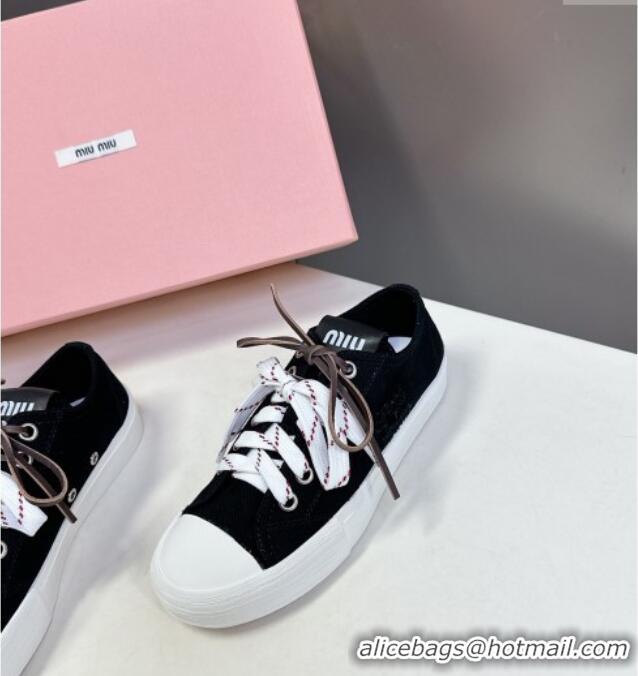 Inexpensive Miu Miu Washed Denim Sneakers with Double Lace 5E384E Black 2025