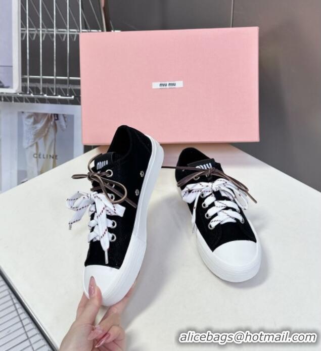 Inexpensive Miu Miu Washed Denim Sneakers with Double Lace 5E384E Black 2025
