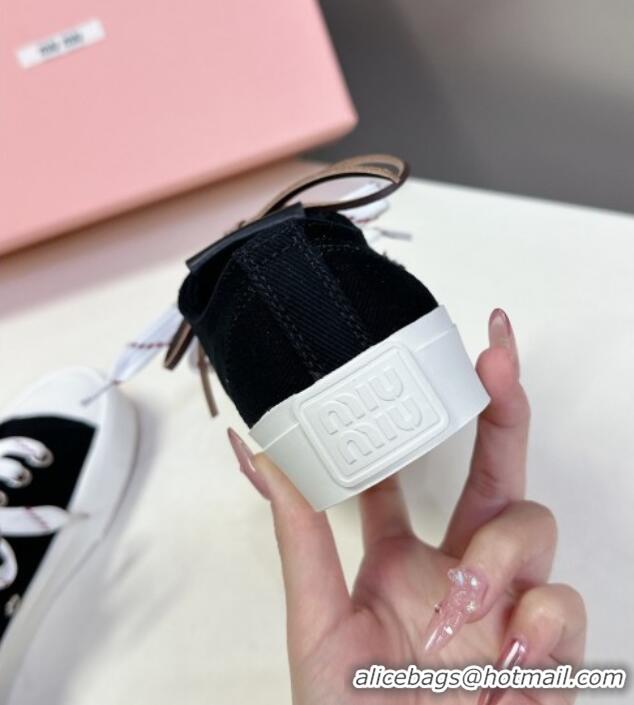 Inexpensive Miu Miu Washed Denim Sneakers with Double Lace 5E384E Black 2025