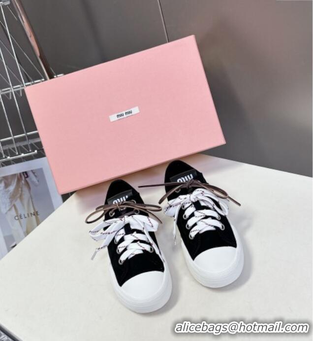 Inexpensive Miu Miu Washed Denim Sneakers with Double Lace 5E384E Black 2025