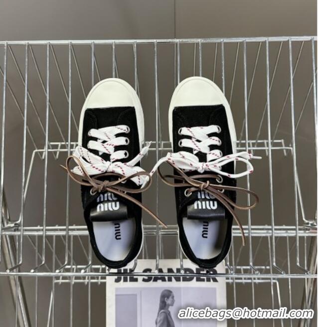 Inexpensive Miu Miu Washed Denim Sneakers with Double Lace 5E384E Black 2025