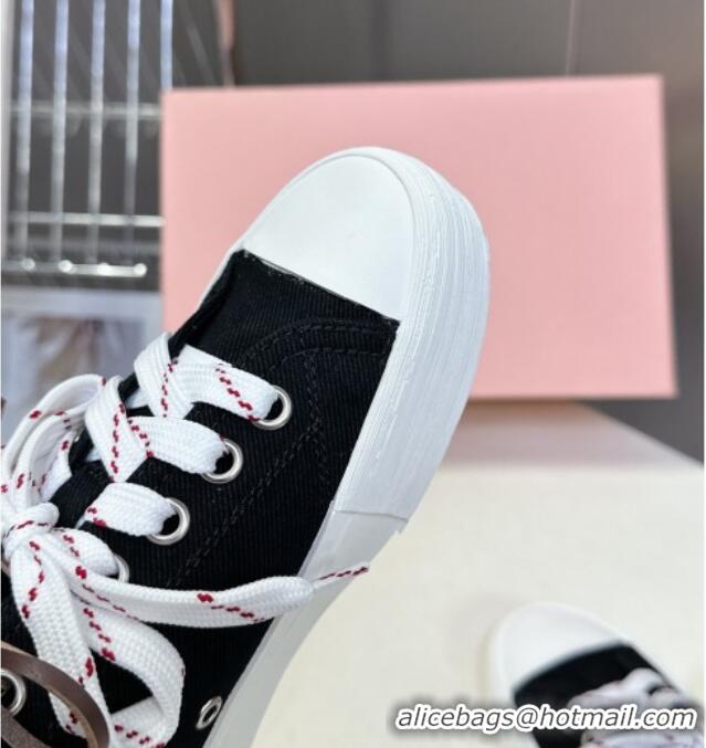 Inexpensive Miu Miu Washed Denim Sneakers with Double Lace 5E384E Black 2025