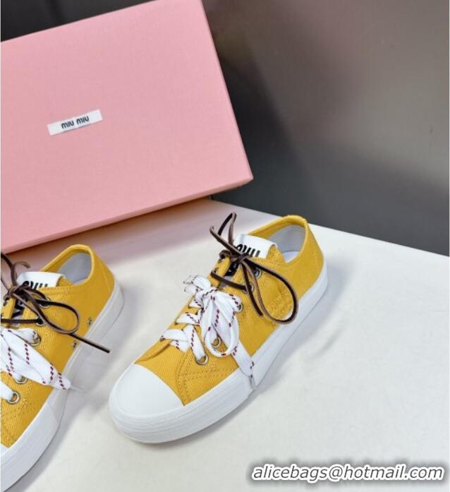 ​Market Sells Miu Miu Washed Denim Sneakers with Double Lace 5E384E Yellow 2025